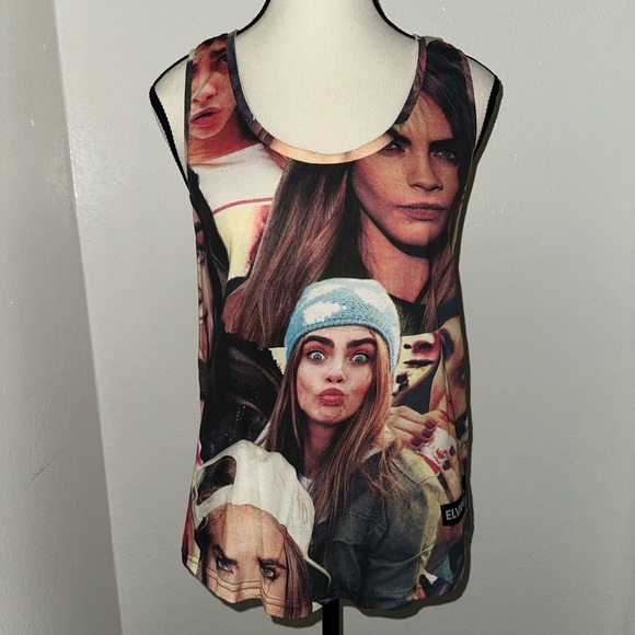 Eleven Paris Tops - Cara Delevingne graphic collage tank top